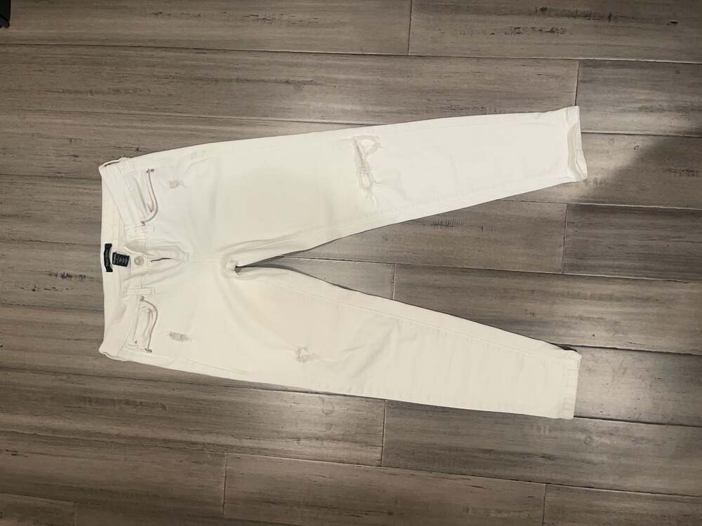 White House Black Market Girlfriend Distressed White Jeans, Size 2